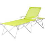 Foldzen Katlanabilir Şezlong | 5 Kademe Ayarlı, UV Korumalı Kumaş, Hafif ve Taşınabilir, 120 Kg Taşıma Kapasiteli, Alüminyum Gövdeli Plaj-Bahçe-Havuz Şezlongu (Neon Yeşil/Lacivert) (Neon Yeşil)