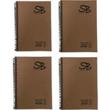 Folix A5 Küçük Boy Kraft Kapak 70 Yaprak Spiralli Defter Kareli 4'lü Set
