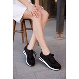Follini Kadın Buz Mavisi Hakiki Deri Sneaker Spor Ayakkabı - Siyah
