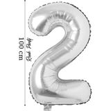 Folyo Balon 2 Rakamı Helyum Balon 100 cm Gümüş Renk - 2 Yaş Balonu - 2 Rakam Balon - 40 Inch