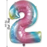Folyo Balon 2 Rakamı Helyum Balon 76 cm Gökkuşağı - 2 Yaş Balonu - 2 Rakam Balon - 34 Inch - Renkli
