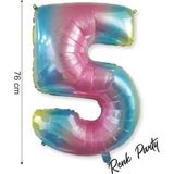 Folyo Balon 5 Rakamı Helyum Balon 76 cm Gökkuşağı - 5 Yaş Balonu - 5 Rakam Balon - 34 Inch - Renkli