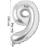 Folyo Balon 9 Rakamı Helyum Balon 100 cm Gümüş Renk - 9 Yaş Balonu - 9 Rakam Balon - 40 Inch