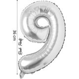 Folyo Balon 9 Rakamı Helyum Balon 36 cm Gümüş Renk - 9 Yaş Balonu - 9 Rakam Balon - 16 Inch