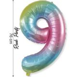 Folyo Balon 9 Rakamı Helyum Balon 76 cm Gökkuşağı - 9 Yaş Balonu - 9 Rakam Balon - 34 Inch - Renkli