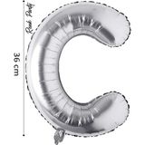 Folyo Balon C Harfi Helyum Balon 36 cm Gümüş Renk - C Harf Balon - Harf Folyo Balon - 16 Inch