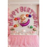 Folyo Balon Happy Birthday Pembe Bebekli Kalpli 320X40 Cm Doğum Günü Parti Süsü Duvar Dekoru Seti