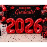 Folyo Balon Mezuniyet 2026 Yazısı Red Kırmızı Set 40 İnç 100 cm 4 Rakam Parti Süsü