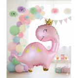 Folyo Balon Pembe Dinozor Taçlı Kaplı 96x67 cm Büyük Boy Parti ve Doğum Günü Balonu