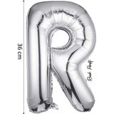 Folyo Balon R Harfi Helyum Balon 36 cm Gümüş Renk -R Harf Balon - Harf Folyo Balon - 16 Inch