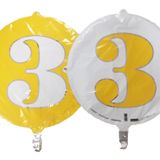 FOLYO BALON RAKAM 3 ÇİFT TARAFLI SARI-BEYAZ 18'' - PAKETTE 1 ADET