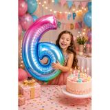 Folyo Rakam Balon 6 Rengarenk 40 İnç 100 Cm Doğum Günü Yaş Parti Kutlama Süsleme Dekor Balonu