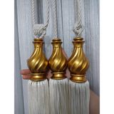 Fon Perde Tavan Bağlama Püsküllü Braçol Set ( Üçlü Set ) Krem - Korniş