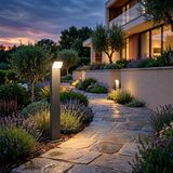 FoneLight Naja Alüminyum LED Bahçe Aydınlatması IP65 Dış Mekan Bollard Aydınlatma Direği Peyzaj ve Yürüyüş Yolu Lambası Antrasit 9W 3000K 30x100x800 mm