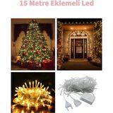 Fonksiyonlu Gün Işığı Eklemeli 15 Metre Dekor Led - Çam Ağacı Süsü Yılbaşı Süsü - Pirinç Led