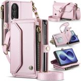 FONREST Galaxy Z Fold8 için Crossbody Telefon Cüzdan Kılıfı, Pembe | RFID Engelleme, Manyetik Kapatma, Fermuarlı Cep, 6 Kart Tutucu, Stand, Bilek ve Omuz Askıları İşe Gidip Seyahat için
