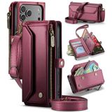 FONREST iPhone 18 Pro için Crossbody Telefon Cüzdan Kılıf, Kırmızı | RFID Engelleme, Manyetik Kapatma, Fermuarlı Cep, 7 Kart Tutucu, Stand, Bilek ve Omuz Askıları İşe Gidip Seyahat için
