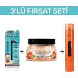 Fontenay Pudra Toz Wax Mavi 20 gr + Face And Body Scrub Şeftali 350 ml + Saç Spreyi 400 ml 3'lü Set