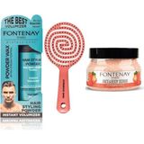 Fontenay Pudra Toz Wax Mavi 20Gr + 3 Boyutlu Saç Fırçası + Face And Body Scrub Çilekli 350Ml 3'Lüset Pembe