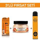 Fontenay Pudra Toz Wax Turuncu 20 gr + Face And Body Scrub Şeftali 350 ml + Saç Spreyi 2 400 ml 3'lü Set
