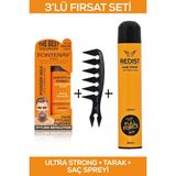 Fontenay Saç Şekillendirici Pudra Toz Wax Ultra Strong Turuncu + Şekil Tarağı + Saç Sprey 3'Lü Set