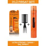 Fontenay Saç Şekillendirici Pudra Toz Wax Ultra Strong Turuncu + Şekil Tarağı + Saç Spreyi 400ml 3'l