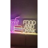 Food and Drink Neon Işıklı Tabela, Hamburger ve İçecek Tasarımlı | Restoran Dekorasyonu, Renkli LED Işık, Duvar Süsü, Cafe Tabelası, Gece Lambası