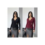 FOORS 2'li Avantajlı Paket Kruvaze Tokalı Sandy Bluz