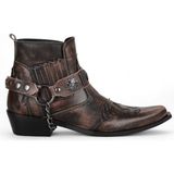 FootCourt Antik Kahverengi Erkek Kovboy Botu Hakiki Deri Slip-on Bağlama ile Rahat Kalıp