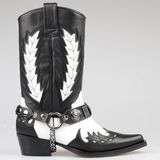 FootCourt Kadın Deri Kovboy Çizmesi Orta Topuklu Şık Tasarım Slip-on Günlük Kullanım - Siyah