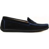 FootCourt Siyah Deri Kadın Loafer Mavi Detaylı - Siyah - Mavi