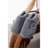 Footfrenzy Ayıcık Nakışlı Kadın Yumuşak Peluş Içi Tüylü Çeyiz Bohça Gelin Ev Terliği - Gri