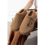 Footfrenzy Ayıcık Nakışlı Kadın Yumuşak Peluş Içi Tüylü Çeyiz Bohça Gelin Ev Terliği - Vizon
