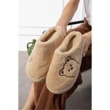 FootFrenzy Ayıcık Nakışlı Kadın Yumuşak Peluş Içi Tüylü Çeyiz Bohça Gelin Ev Terliği