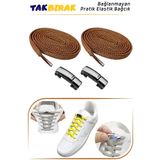 Foottab Takbırak Mıknatıslı Lastikli Ayakkabı Bağcığı, Akıllı Bağcık, Bot, Çocuk, Spor Converse Bağcık Kahve