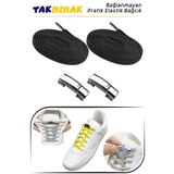 Foottab Takbırak Mıknatıslı Lastikli Ayakkabı Bağcığı, Akıllı Bağcık, Bot Çocuk Spor Converse Bağcık, Siyah