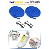 Foottab Takbırak Mıknatıslı Lastikli Ayakkabı Bağcığı, Akıllı Bağcık, Çocuk, Spor Bağcık, Saks Mavi