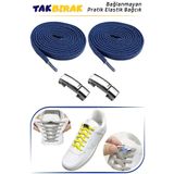 Foottab Takbırak Mıknatıslı Lastikli Ayakkabı Bağcığı, Akıllı Bağcık, Çocuk, Spor Converse Bağcık, Lacivert