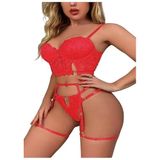 For Dreams Artiyerli Dantel Detaylı Büstiyerli Fantezi İç Çamaşır Takımı 8406 Kırmızı (Kırmızı, XL)