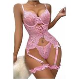 For Dreams Dantel Jartiyer Takımı, İç Çamaşırı Seti 8462 (PEMBE, M)