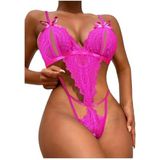 For Dreams Dantel Kadın İç Çamaşırı Seti, Tanga ve Sütyen, Kırmızı, Fuşya, Mavi ve Siyah Renklerinde Fiyonk Detaylı, Seksi Lingerie 8457 (FUŞYA, S)
