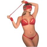 For Dreams Dantelli Fantezi İç Giyim Seti, Polyester, Tanga ve Sütyen, 5 Parça, Kadın, Vücuda Oturan (Kırmızı, S)