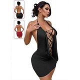 For Dreams Derin Göğüs Dekolteli Bodycon Parti Elbisesi 8648 | Sırt Dekolteli, Bağcıklı Ön Detay, Kırmızı ve Siyah Seçenek, Dar Kesim, Gece Elbisesi