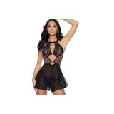 For Dreams Leopar Desenli Dantel Detaylı Transparan Babydoll Gecelik Takımı Leopar - Siyah 8622 (L)