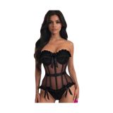For Dreams Transparan Tül Straplez Fantazi Body 8639 | Tül Detaylı, Straplez Tasarım, Fiyonk Aksesuar, Fantazi İç Giyim, Kırmızı ve Siyah
