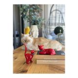 FOR POLYESTER Küçük Dokunuşlar Kırmızı 2’li Kedi Biblo Kırmızı Takım/Kitaplık/ Sehpa Üstü/Raf Kombin/Ev-Ofis Dekor/Dekorasyon