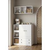 For Woman Ahşap Çok Amaçlı Dolap 2 Kapak 2 Çekmece Açık Raflı Modern Tasarım - Beyaz