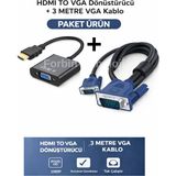 Forbin HDMI To VGA Kablo Çevirici Dönüştürücü Görüntü Aktarıcı + 3 Metre VGA Kablo Çift Filtreli 15 Pın - Siyah - Mavi