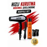 FORCEONE Kuaför Tipi Pro 5500 Turbo Profesyonel Saç Krutma Ve Fön Makinesi Tarak Saç spreyi Hediye