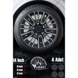 Ford Bütün Modelleri Için Uyumlu 14" Inç Gri-Siyah 4 Adet Jant Kapağı ( Fiesta Focus Courier Vb. ) - Universal